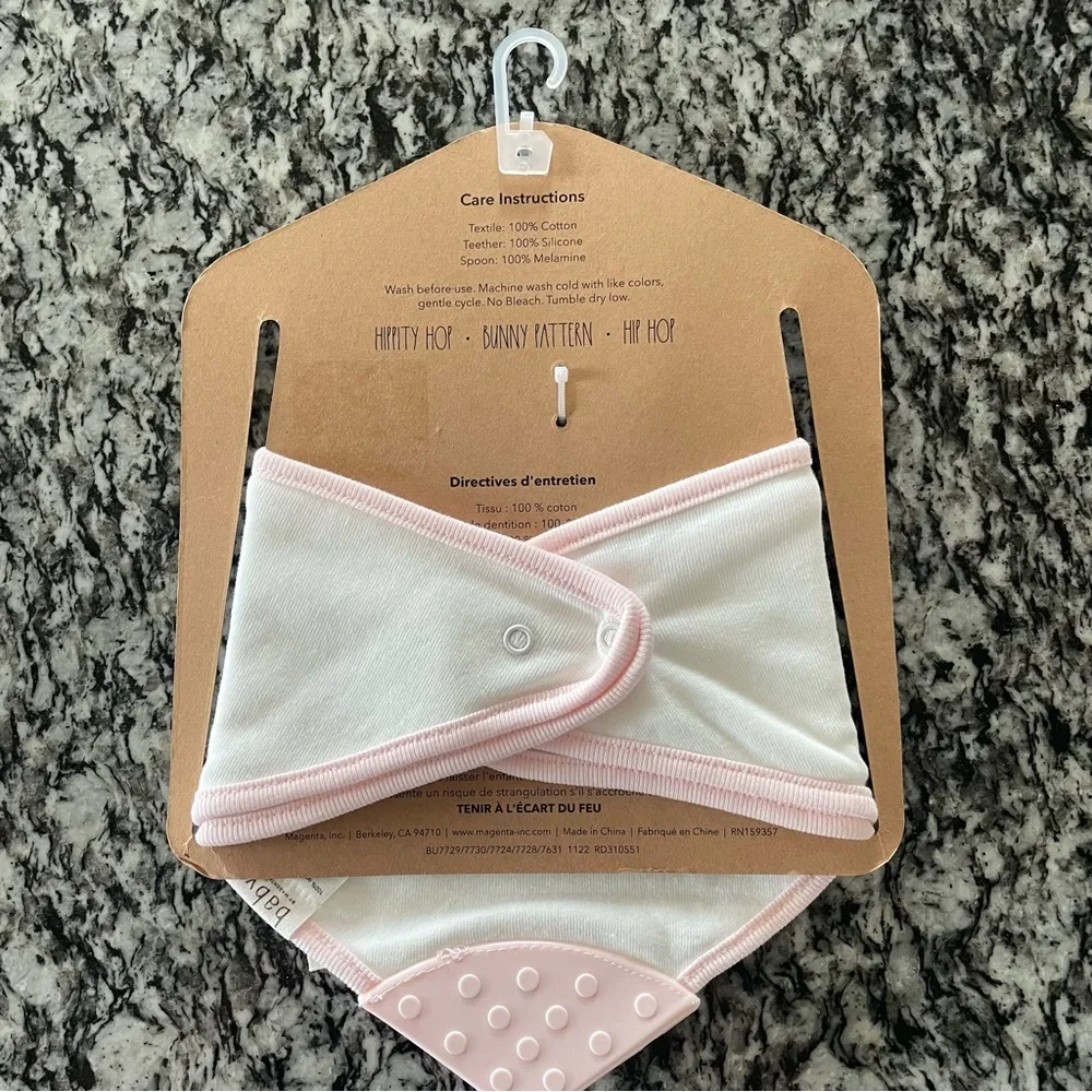 New! Rae Dunn by Magenta Hippity Hop Bandana Teether Bib & Spoon Set